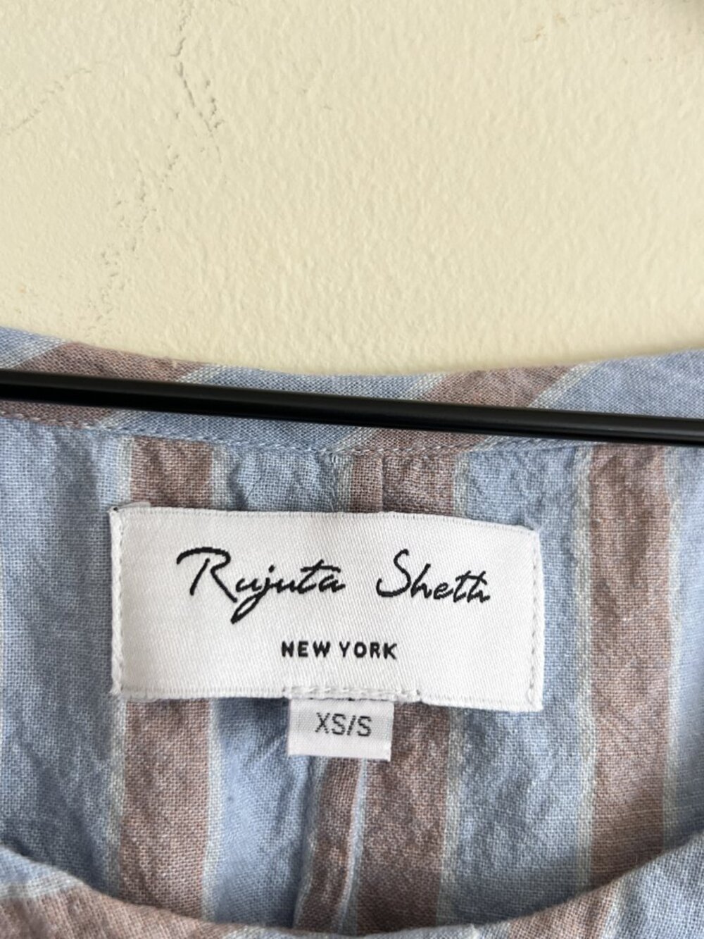 Rujuta Sheth Blue Striped Short Sleeve Tie Side Top - Picture 3 of 5